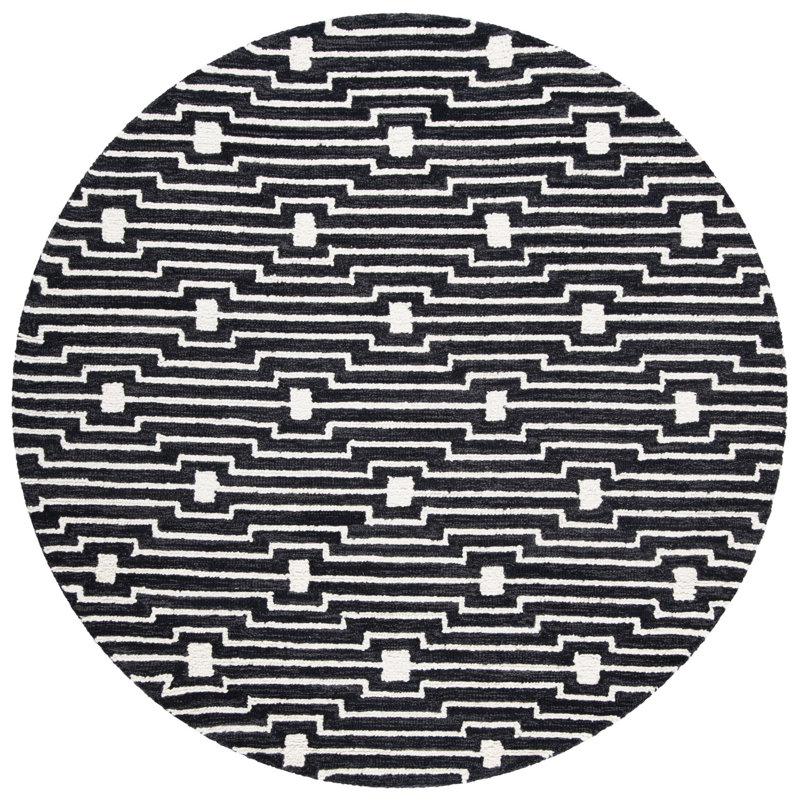 Tapis géométrique en laine / coton touffeté à la main Beardall, Rond 5 pi
