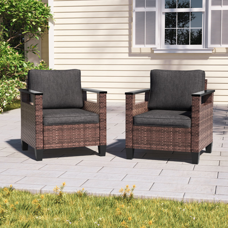 Dreyer 2 Piece Patio Sofa Set, Wicker Sofa with Thick Cushion, Black Gray