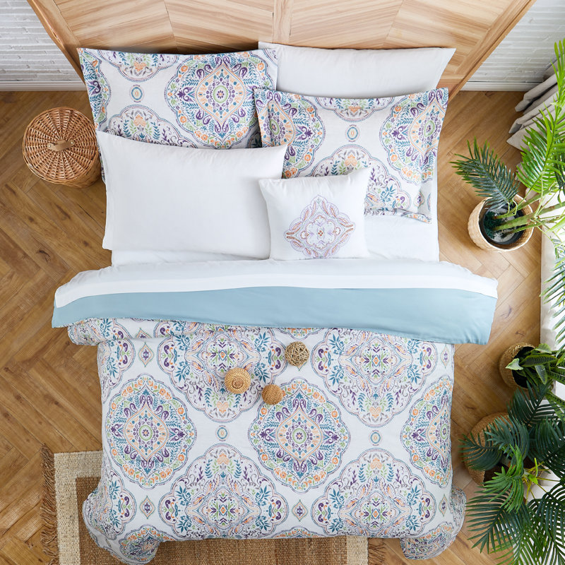 Modern Threads - Castell Collection Comforter Set - Reversible Microfiber - Elegant Printed 8-Piece Bed Set - Includes Comforter, Sheets, Shams, & Pillow - Luxurious Bedding