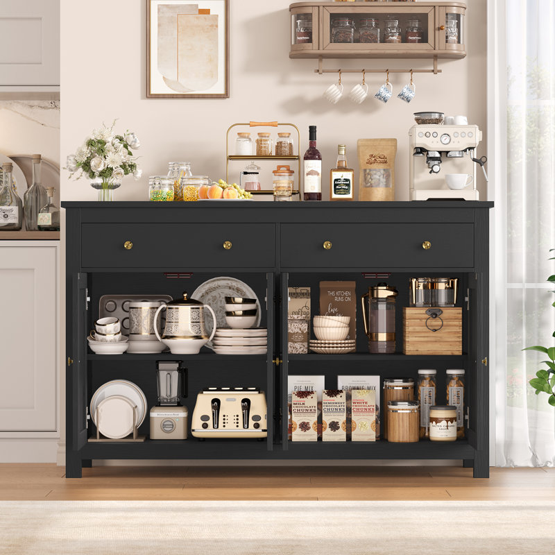 Buffet moderne 55,1 po Zosia, armoires de rangement crédence, tablettes réglables, Noir, noir, noir, noir