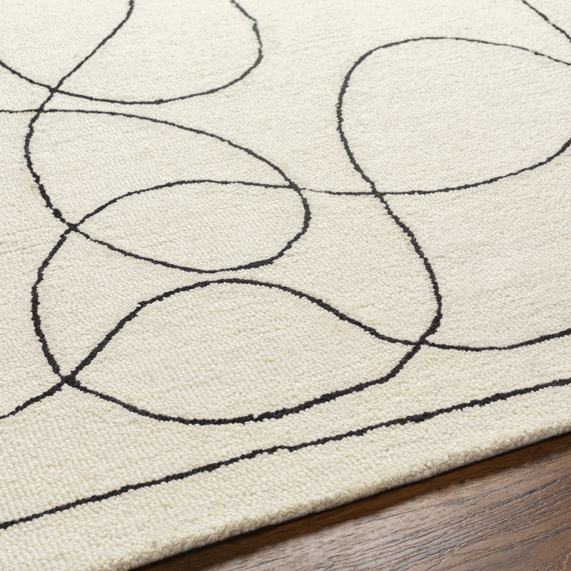 Ashaad Rectangle Geometric Handmade Tufted Wool Area Rug in Ivory, Rectangle 8'10" x 12'