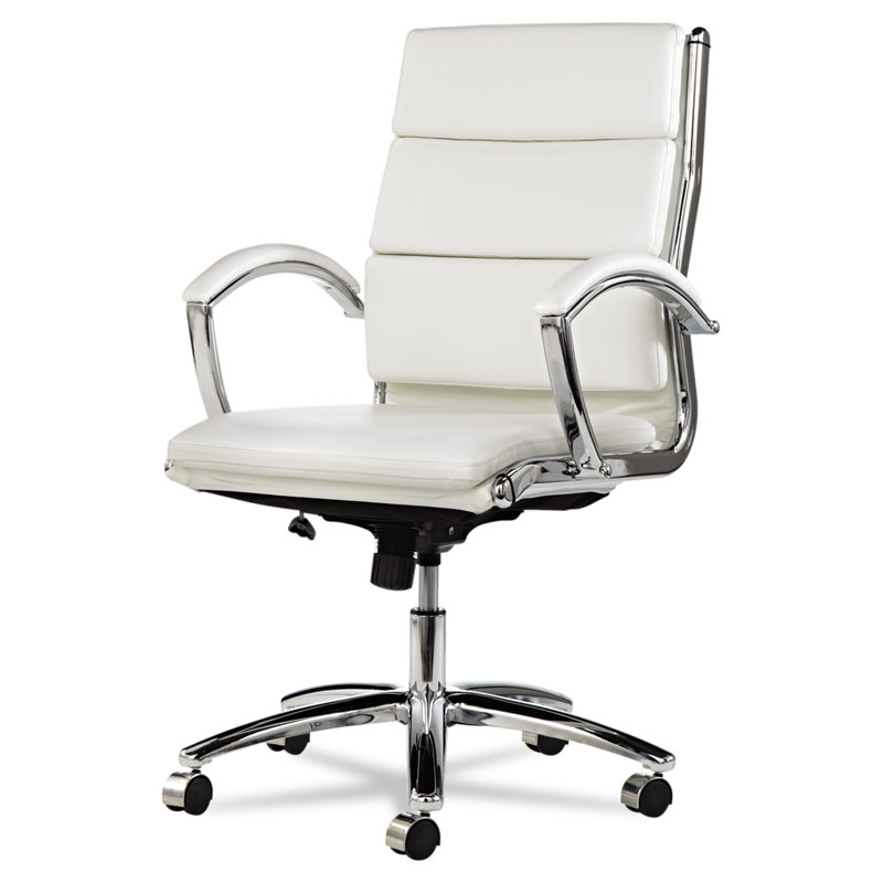 White Faux Leather Mid-Back Swivel Office Chair with Chrome Base