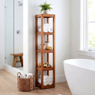 Support de salle de bain carré en teck Sula