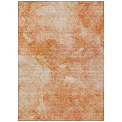 9' X 12' Salmon Peach And Ivory Nautical Washable Indoor Outdoor Area Rug