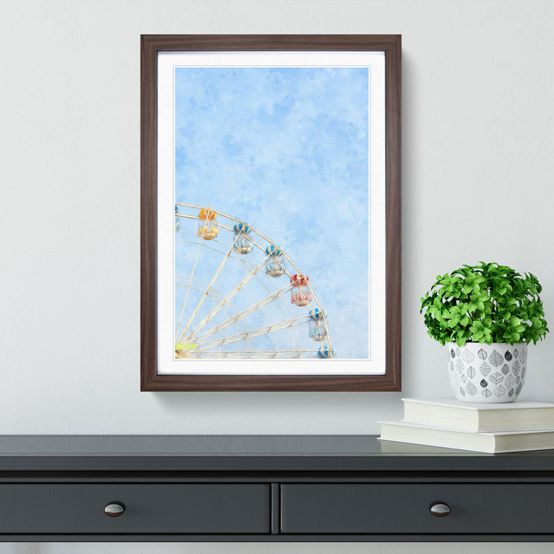 Pretty Ferris Wheel - Picture Frame Graphic Art Print, 33cm H x 24cm W x 2cm D, Walnut Framed