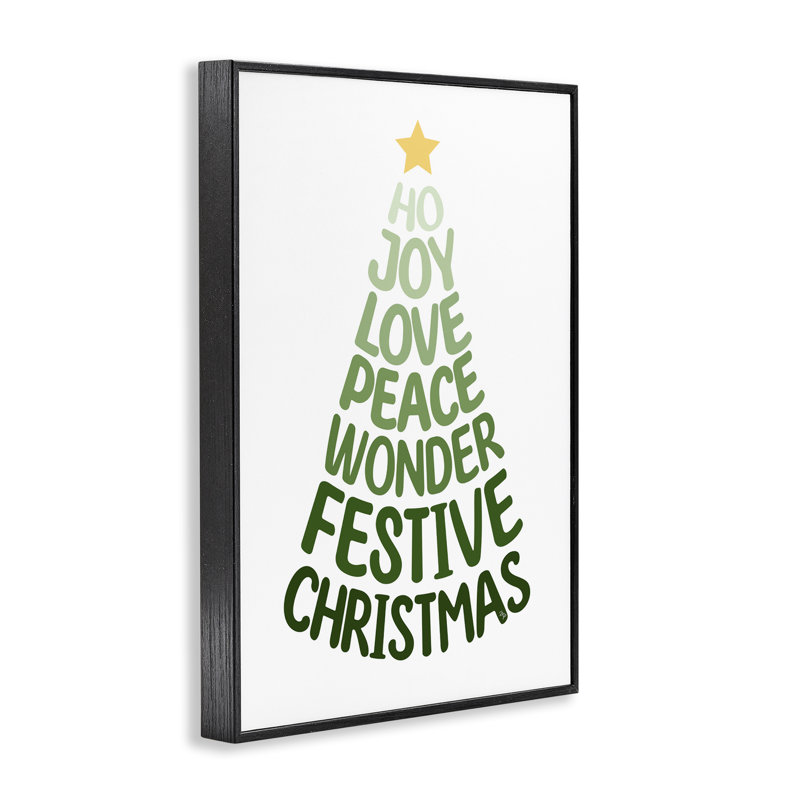 Arbre de mots festifs de Noël, estampe numérique, design par Martina Pavlova, H 30 po x l 20 po, Giclée encadrée noir minuit