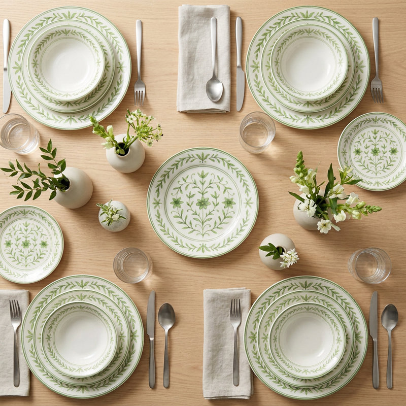 Service de table en porcelaine verte Verdant Vine (service de 24 pièces pour 6 personnes)
