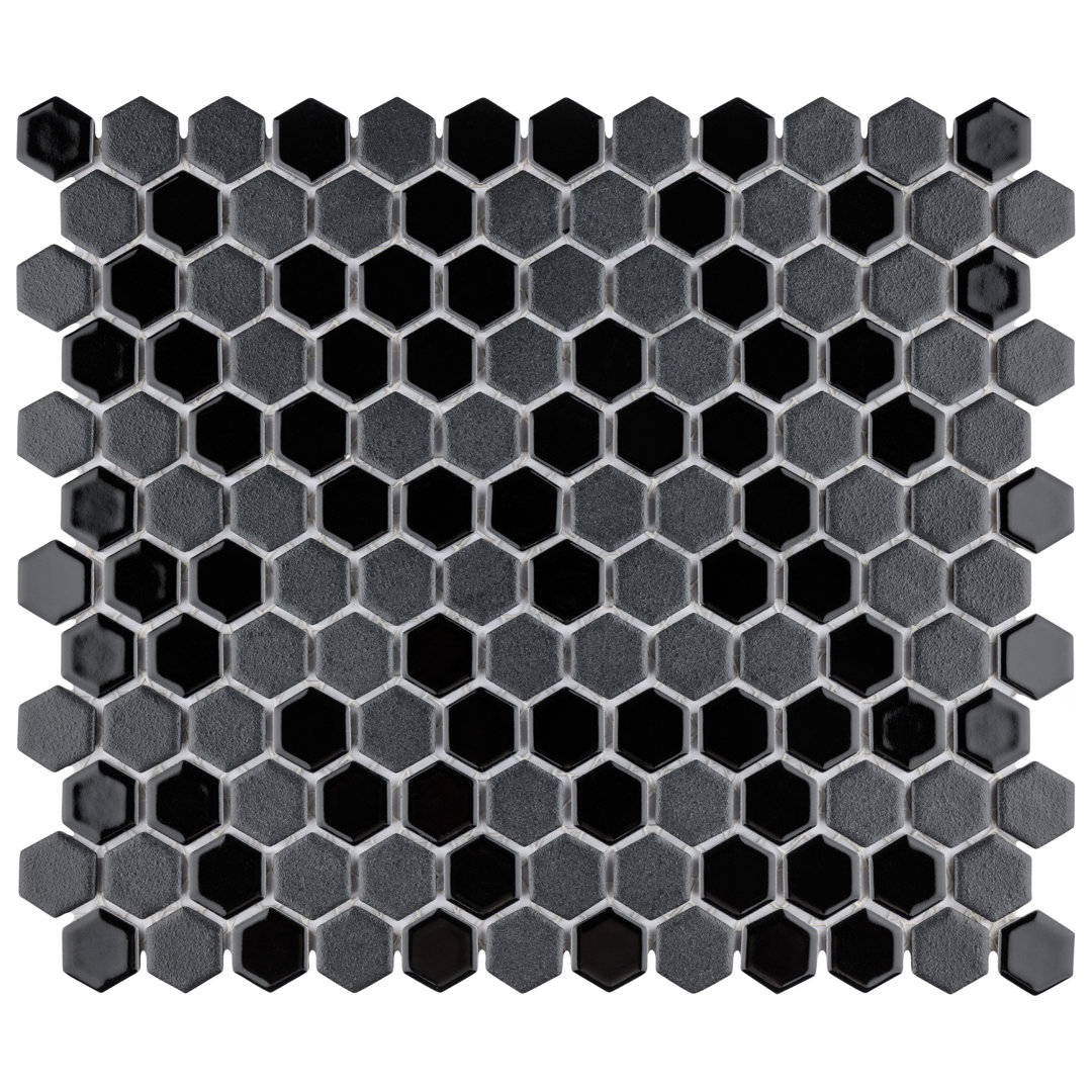 Citi Hex Black 10-1/4" x 11-7/8" Porcelain Mosaic Tile Merola Tile