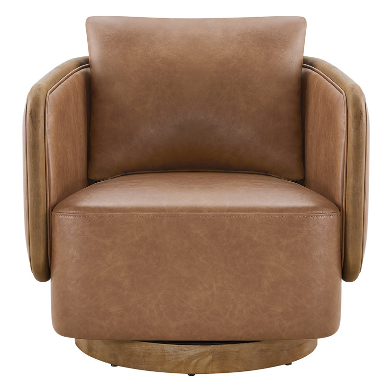 Fauteuil d'appoint rembourré et pivotant en cuir, Brun