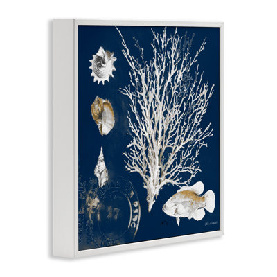 Coral Medley on Navy Framed Giclee, design by Lanie Loreth