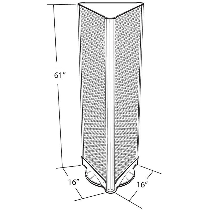 Three-Sided Pegboard Tower Floor Display on Revolving Base. Spinner Rack Stand. Panel Size: 16"W x 60"H
