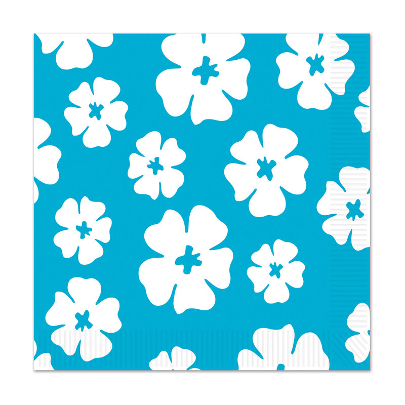 Paper Floral Square Napkin, 6.5" W x 6.5" L, Turquoise/White