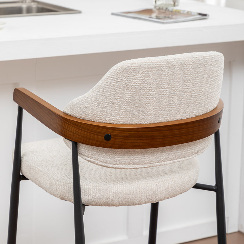 Tabouret de comptoir rembourré avec accoudoirs Devane, Beige