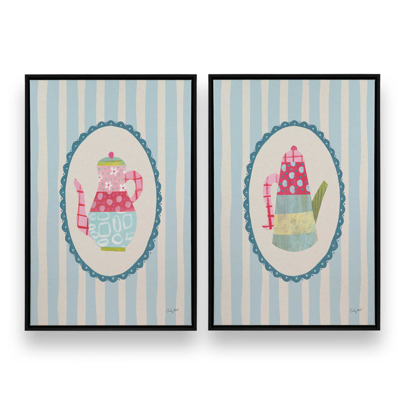 «Happy Tea Time», ensemble de 2 impressions, Toile avec cadre, 48 po x 32 po, Noir satiné