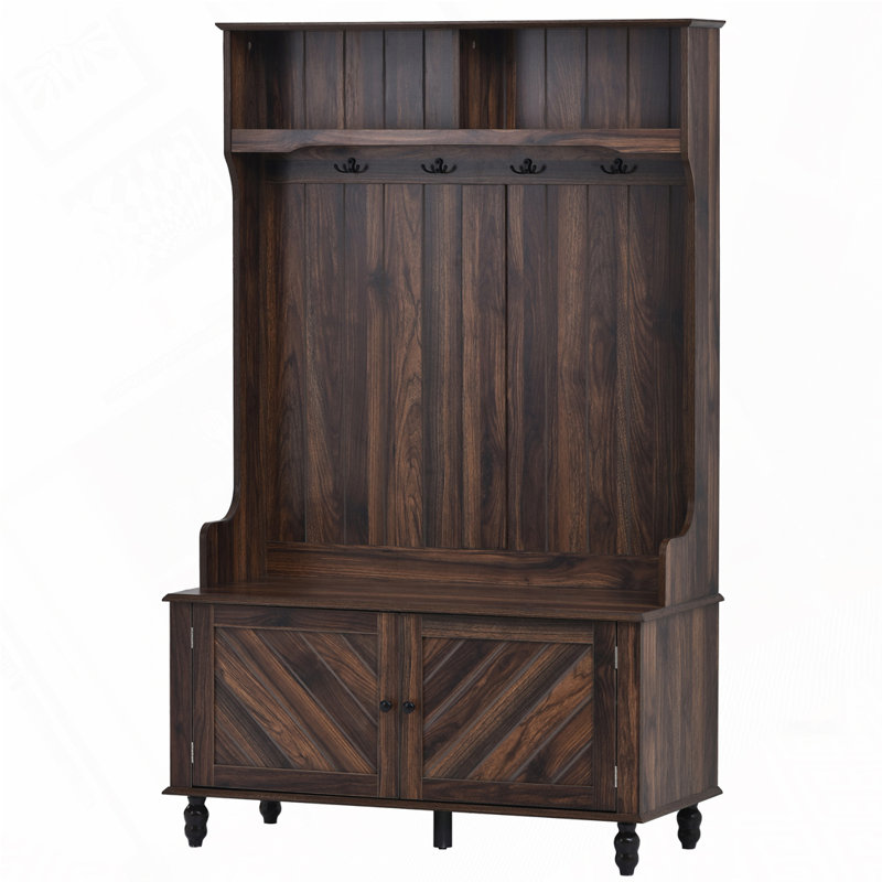 Hall Tree with 4 Hooks，Storage Bench,