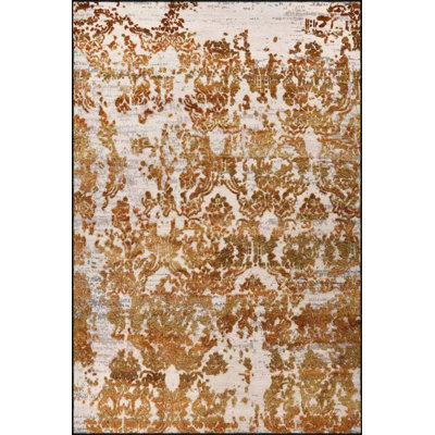 Painted Yellow Vintage Modern Decorative Machine Washable Area Rug