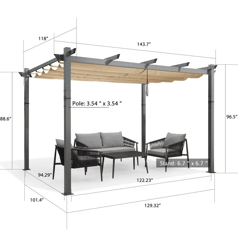Purple Leaf Aluminium Pergola with Canopy, Khaki, 96.5"H x 143.7" W x 118"D