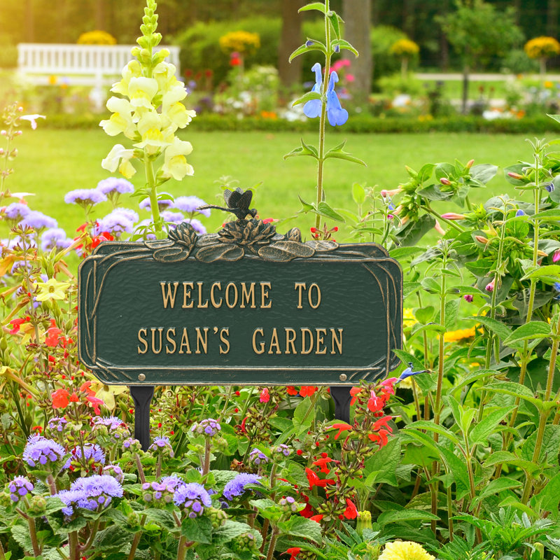 Enseigne de jardin libellule personnalisée, Vert/doré