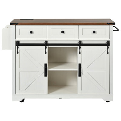 Large Kitchen Cart With Power Outlet, Lockable Wheels, And Spice Rack For Home Storage Rectangular Island Base, Drop Leaf, Metal Handles Modern