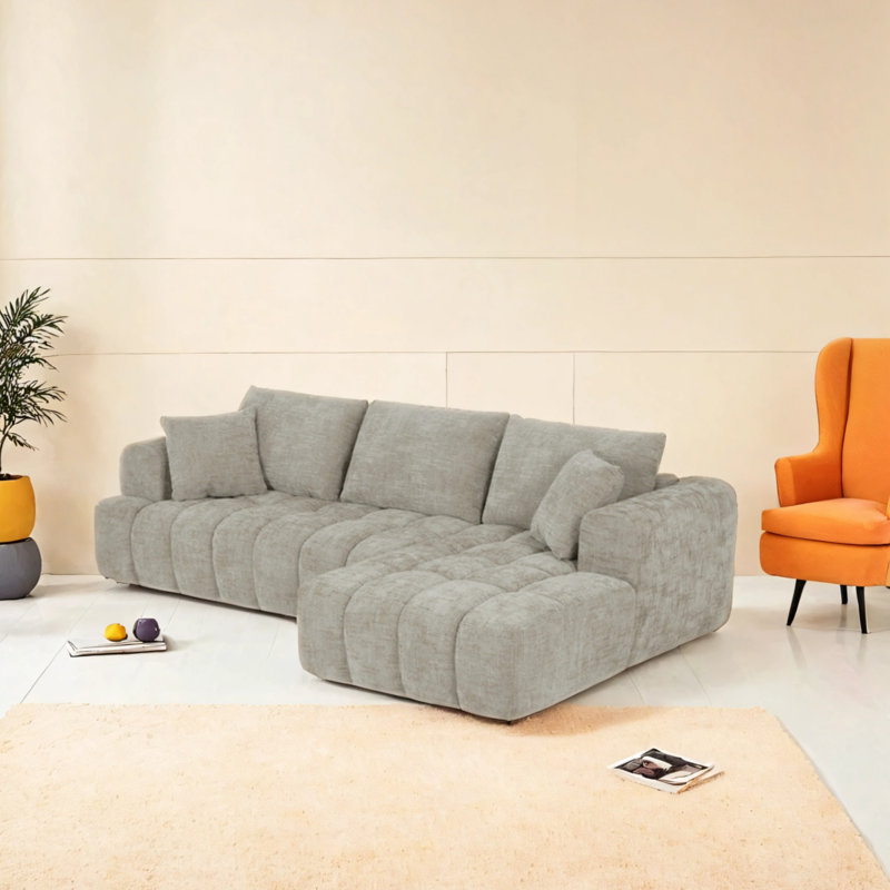 Minimalist Design L-shaped Combination Sofa, Right Hand Facing, Brown