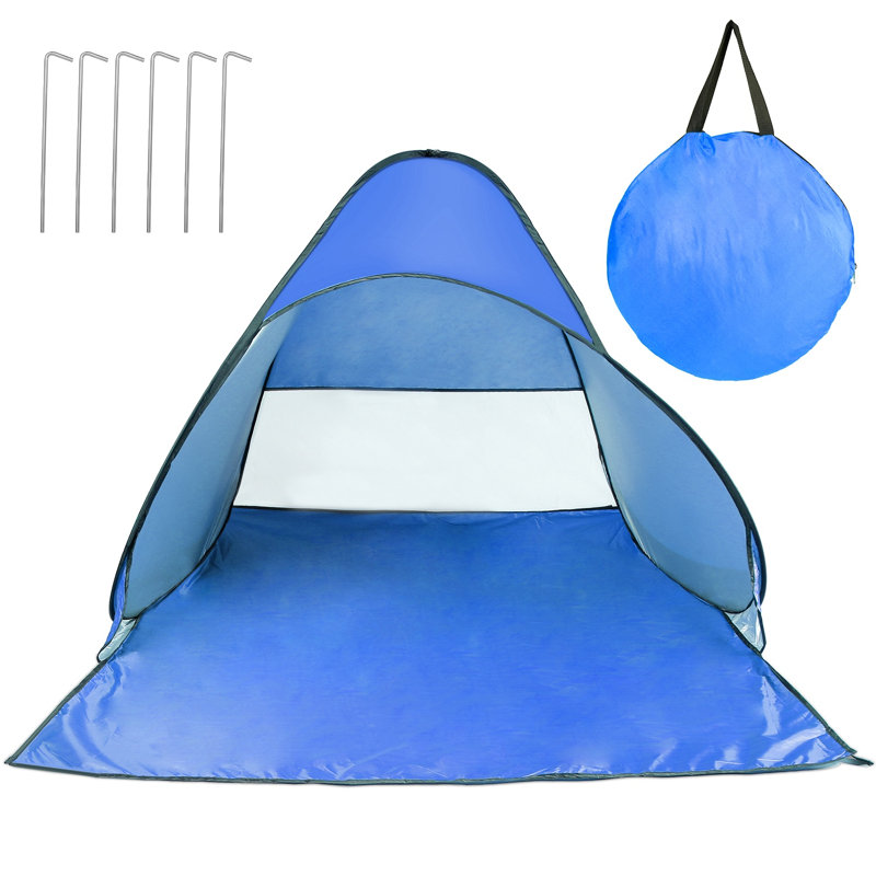 Abri de soleil pour tente de camping bleu avec 2 ou 3 personnes avec fenêtre de ventilation UPF50 + et sac de transport, Bleu
