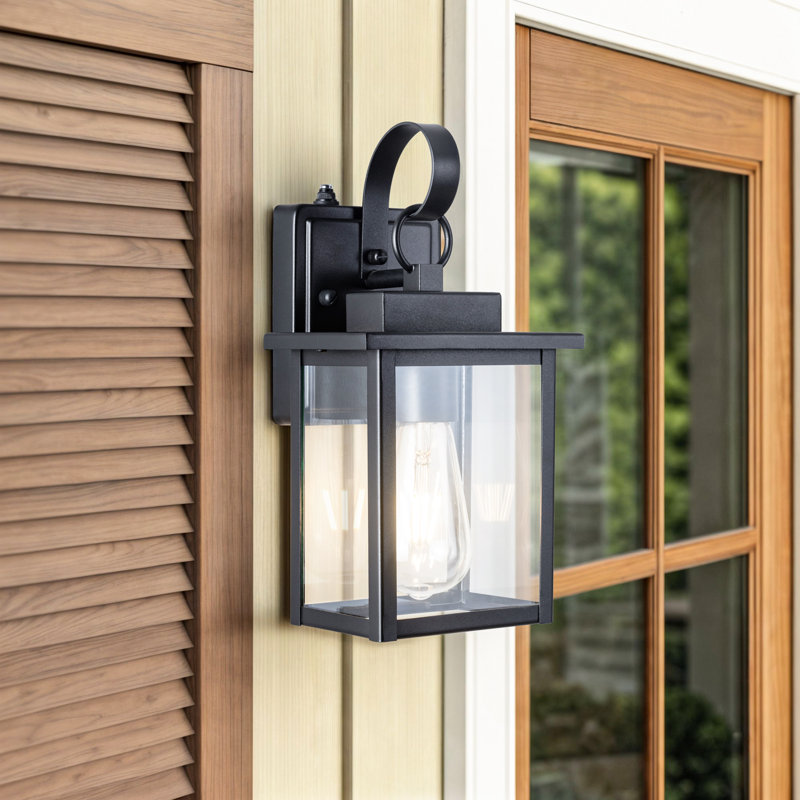 Applique murale d'extérieur 1 lumière en fer trempé noir 1 lumière ETL avec crépuscule à l'aube, Noir mat
