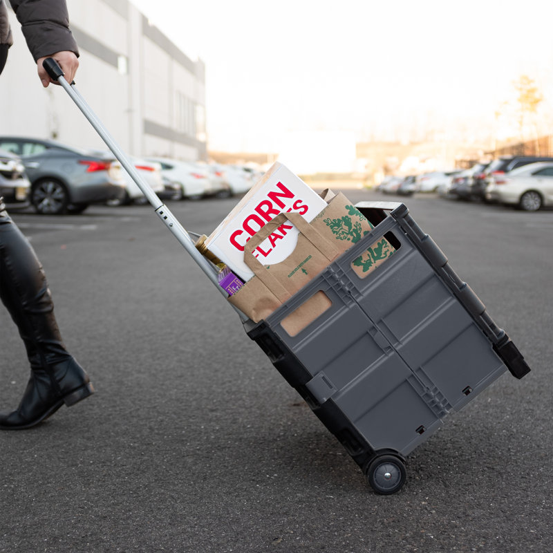 Black Collapsible Rolling Utility Cart with Aluminum Handle