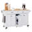 Kitchen Island with Rubber wood Countertop, Kitchen Cart on 5 Wheels with Storage Cabinet and 2 Top Drawers and A center double layered storage drawer for Dinning Room, White
