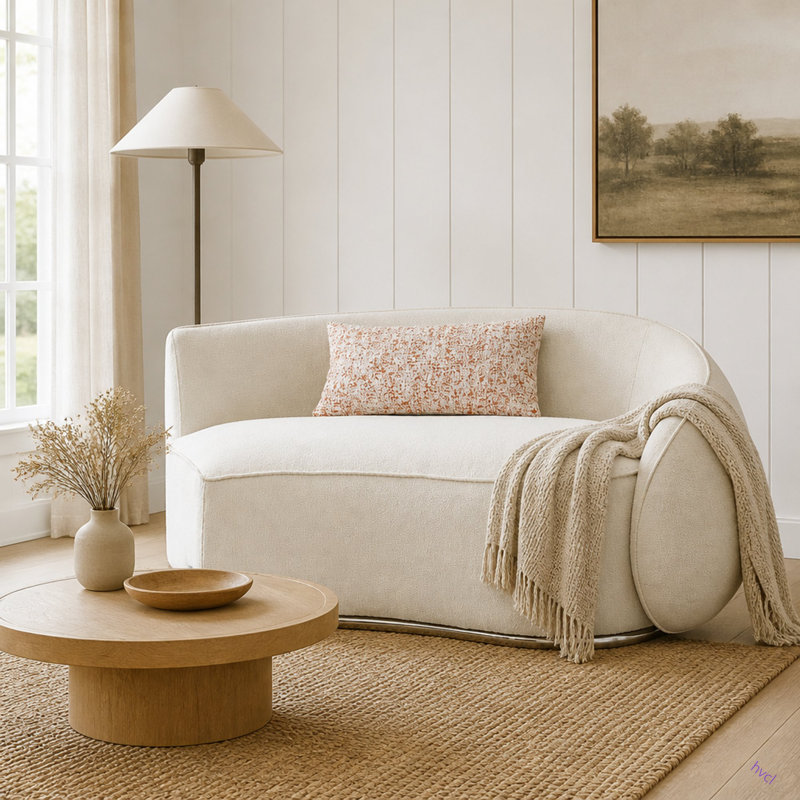 Boucle Sectional Sofa W/3 Pillows