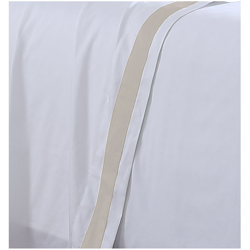 300 Thread Count Cotton Quality Sateen Sheet Set, King Sheet Set + 1 Fitted Sheet + 2 Pillowcases, White/Sand