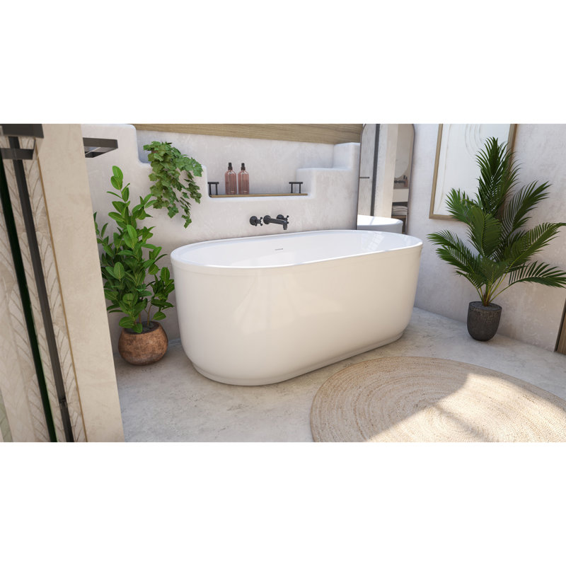 Encore 60-1/4 in. L x 32-1/4 in. W x 23-1/8 in. H Freestanding Acrylic Bathtub, Chrome