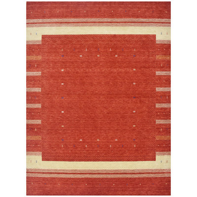 Wool Striped Area Rug in Red