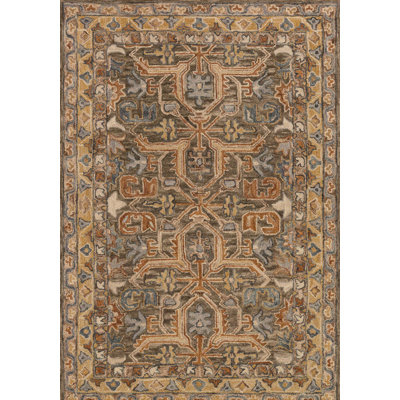 Tapis oriental brun / orange / bleu en laine crocheté à la main Althena