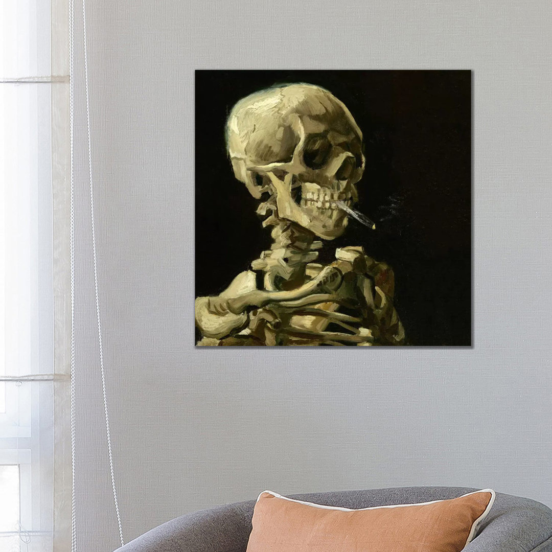 Head of a Skeleton with a Burning Cigarette by Vincent Van Gogh - Painting Print on Canvas