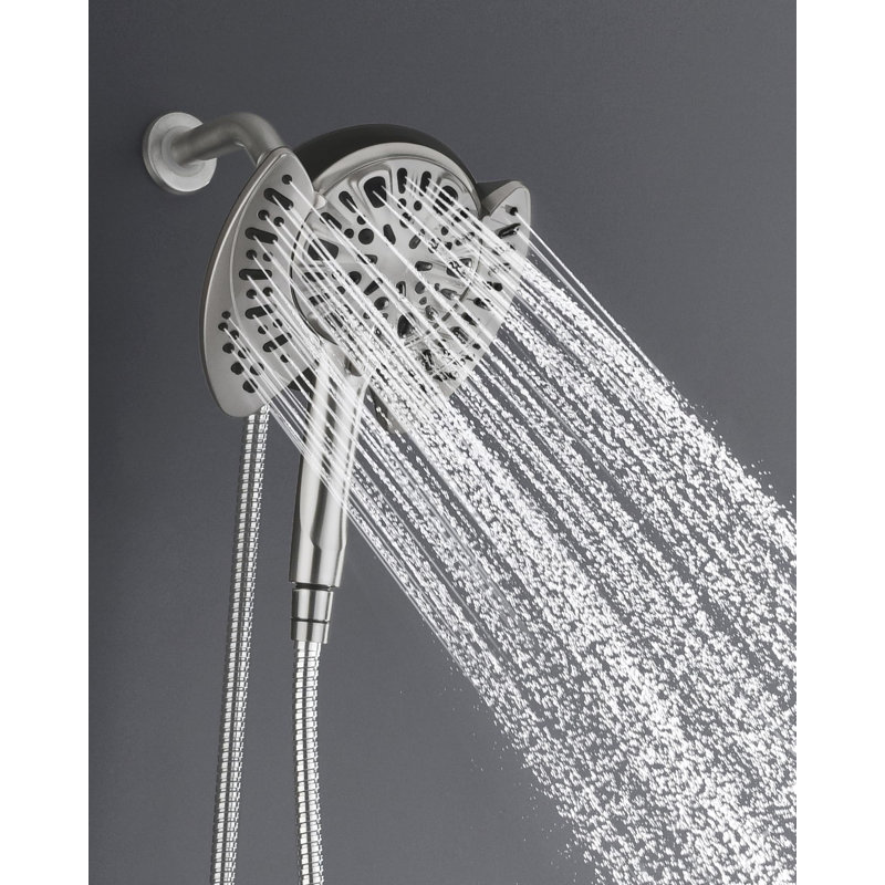 2-In-1 Shower Head With Handheld Combo, 2.5GPM Rainfall, 9 Spray Settings Hand Held Shower, With Hose, Nickel