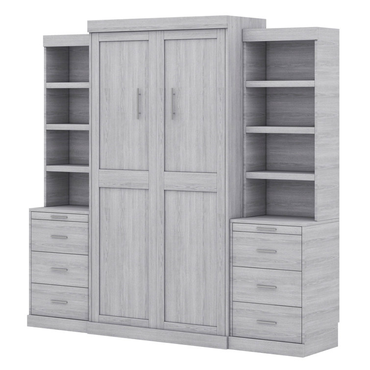 Arctarus Twin Size Murphy Bed with Storage Shelves and Drawers Hokku Designs