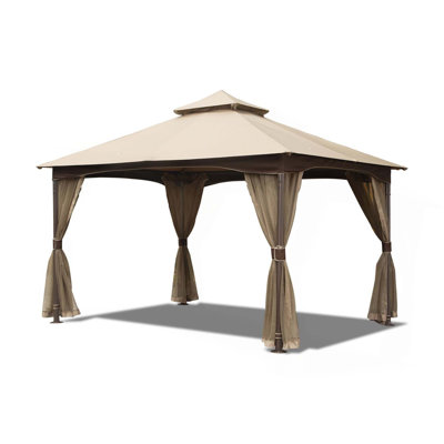 Pavillon de jardin, pavillon de jardin extérieur avec moustiquaire, tente de pavillon de jardin à toit souple à double toit en métal pour terrasse sur cour
