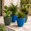 Ensemble de 4 pots à fleurs ronds effilés en résine synthétique moderne avec soucoupes et écrans de drainage, bleu foncé et vert foncé-2005305757-2020441380-2020441386