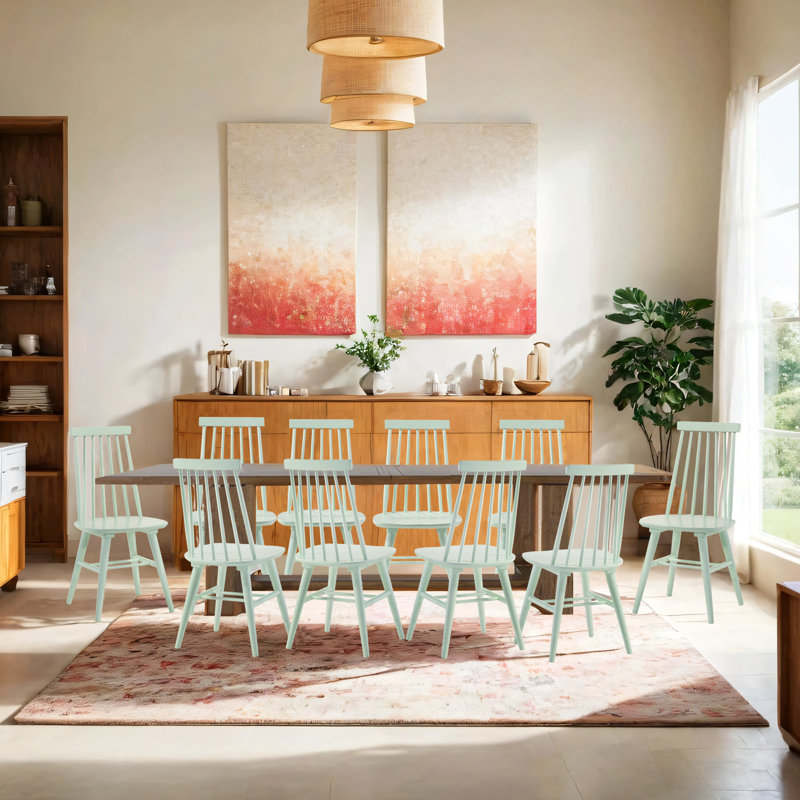 Alvie Solid Wood Cross Back Side Chair, Soft Mint