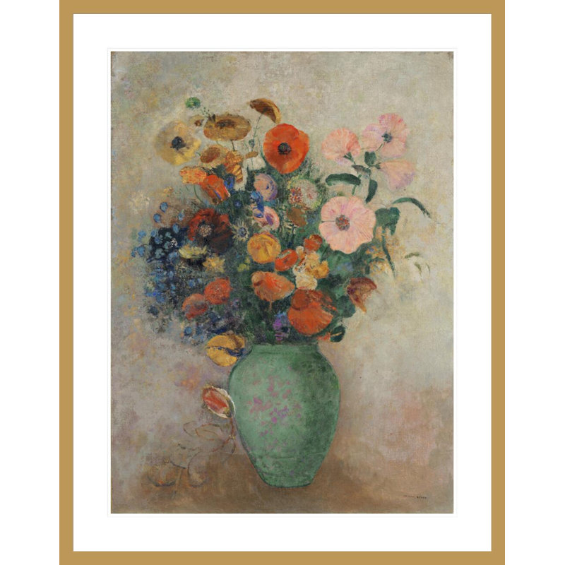 «Bouquet of Flowers in a Green Vase» par Odilon Redon, impression giclée sur cadre, H 41,5 po x l 32,7 po