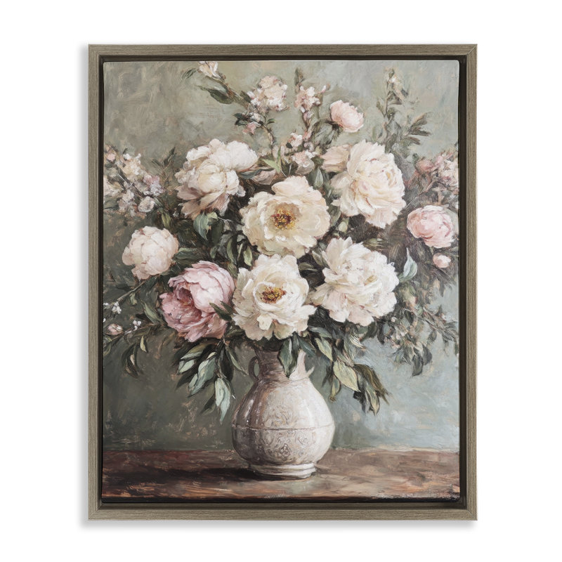  Art mural sur toile flottant avec pivoines roses, H 31 po x l 25 po, Cadre flottant orme Montalcino