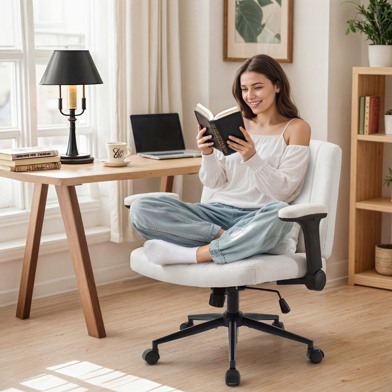 Criss Cross Swivel Office Desk Chair With Flip-Up Armrests And Lumbar Pillow, White