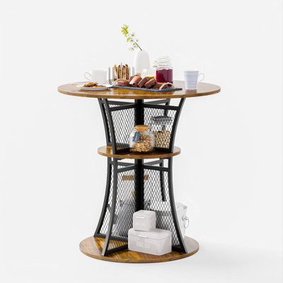 Round Wood Top Metal Base Dining Table by 17 Stories