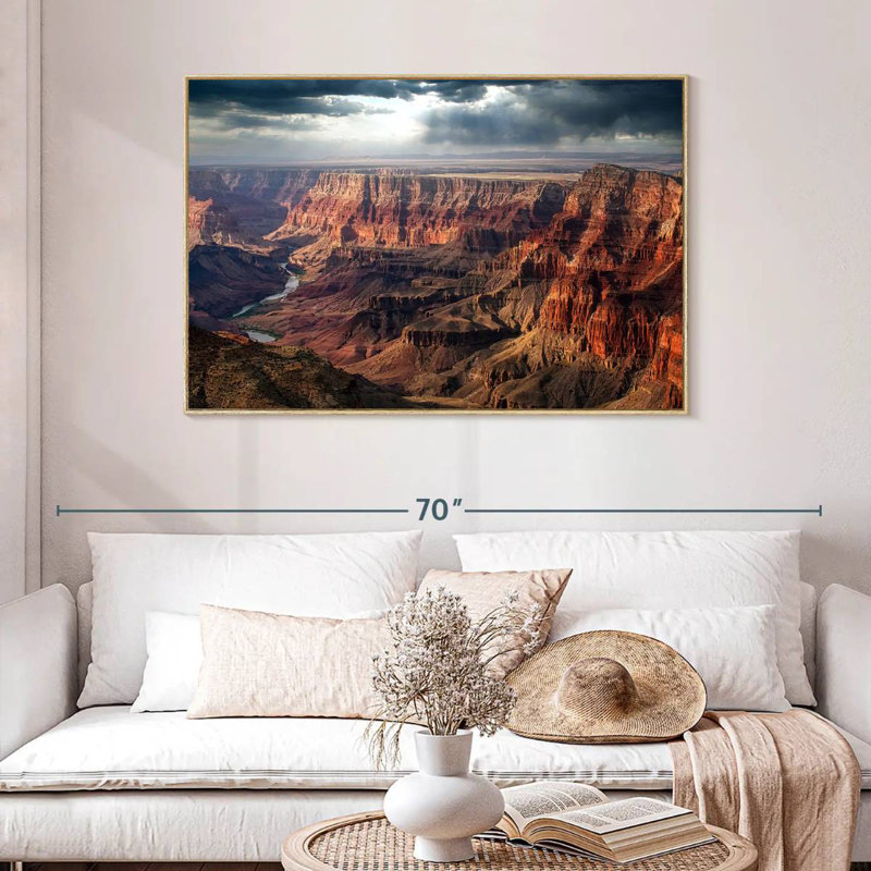 Grand canyon nuageux, Cadre flottant en bois naturel, 46 po x 31 po