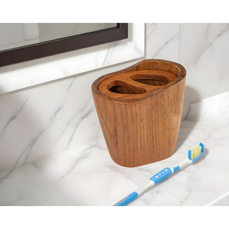 Cvetanka Solid Teak Oval Toothbrush Holder