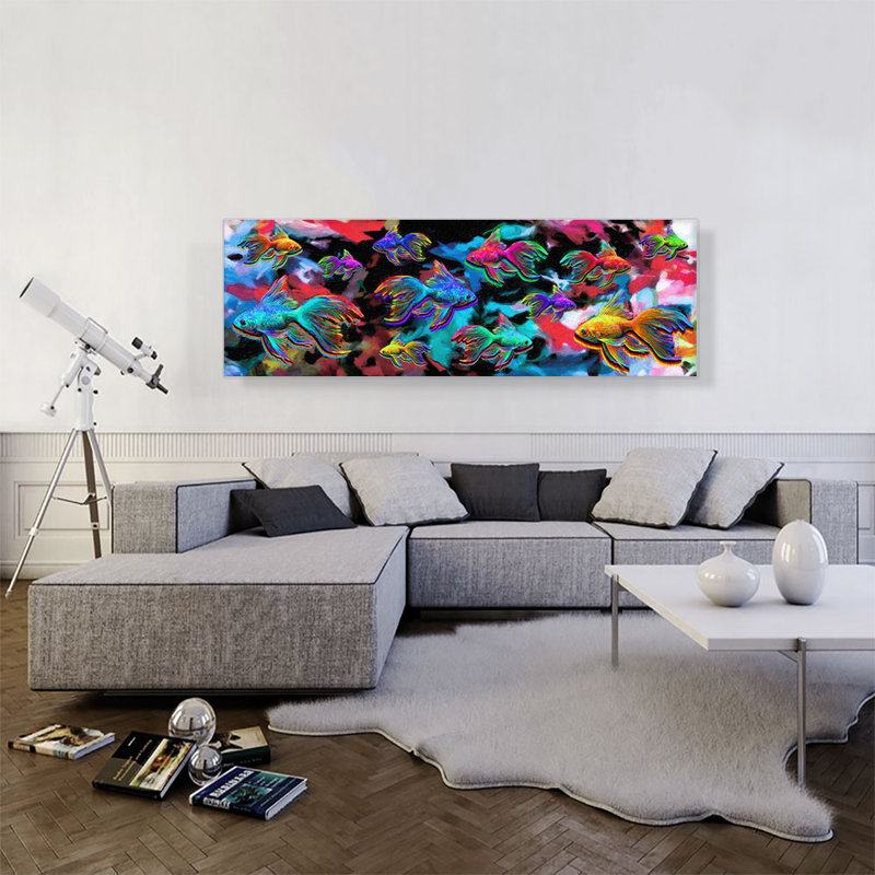 " Goldfish Freshwater Aquarium Fishes Pano " Painting Print, 20" H x 60" W x 1.5" D