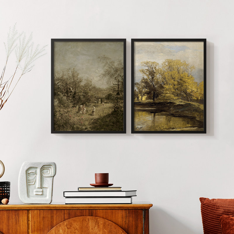 «Vintage Landscape XXIX», impression giclée sur cadre - ensemble de 2, Noir, noir, noir, noir, H 17 po x l 42 po