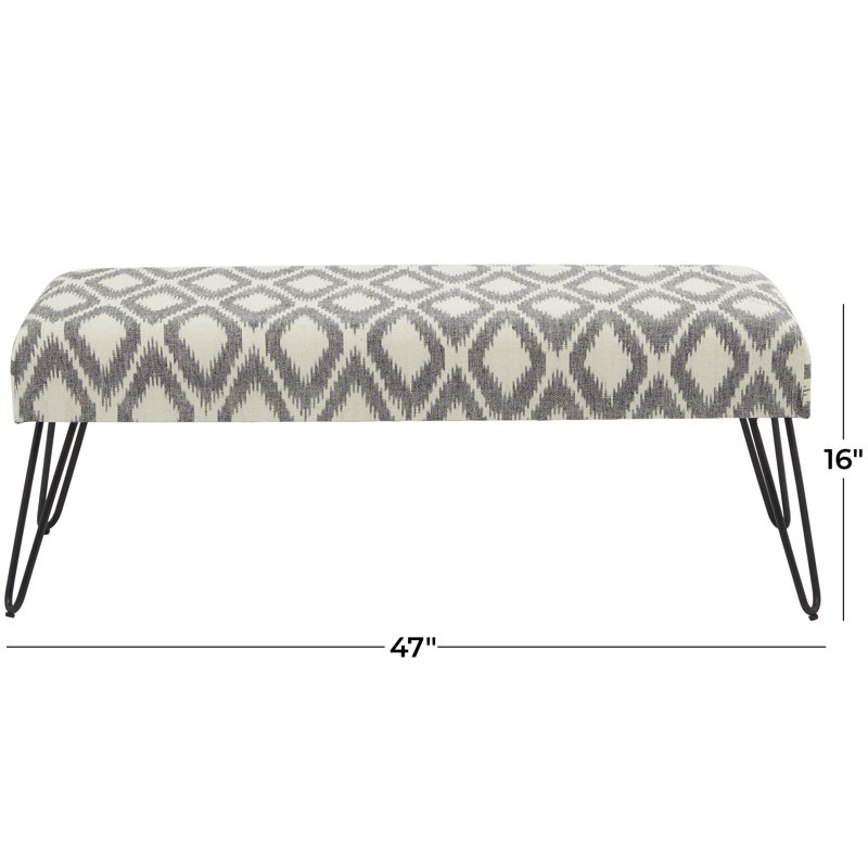 Banc tribal en tissu de coton multicolore avec pieds en épingle en métal Castulo, gris