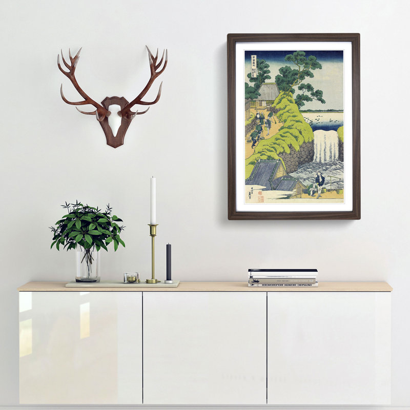 Aoigaoka Waterfall in the Eastern Capital by Katsushika Hokusai - 1 Piece Single Picture Frame Painting, Walnut Framed