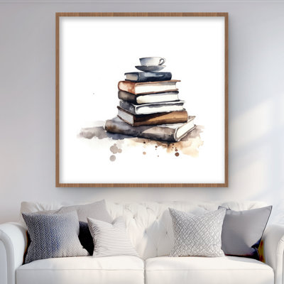Caffeinated Books - Abstract White Framed Matted Print Decor